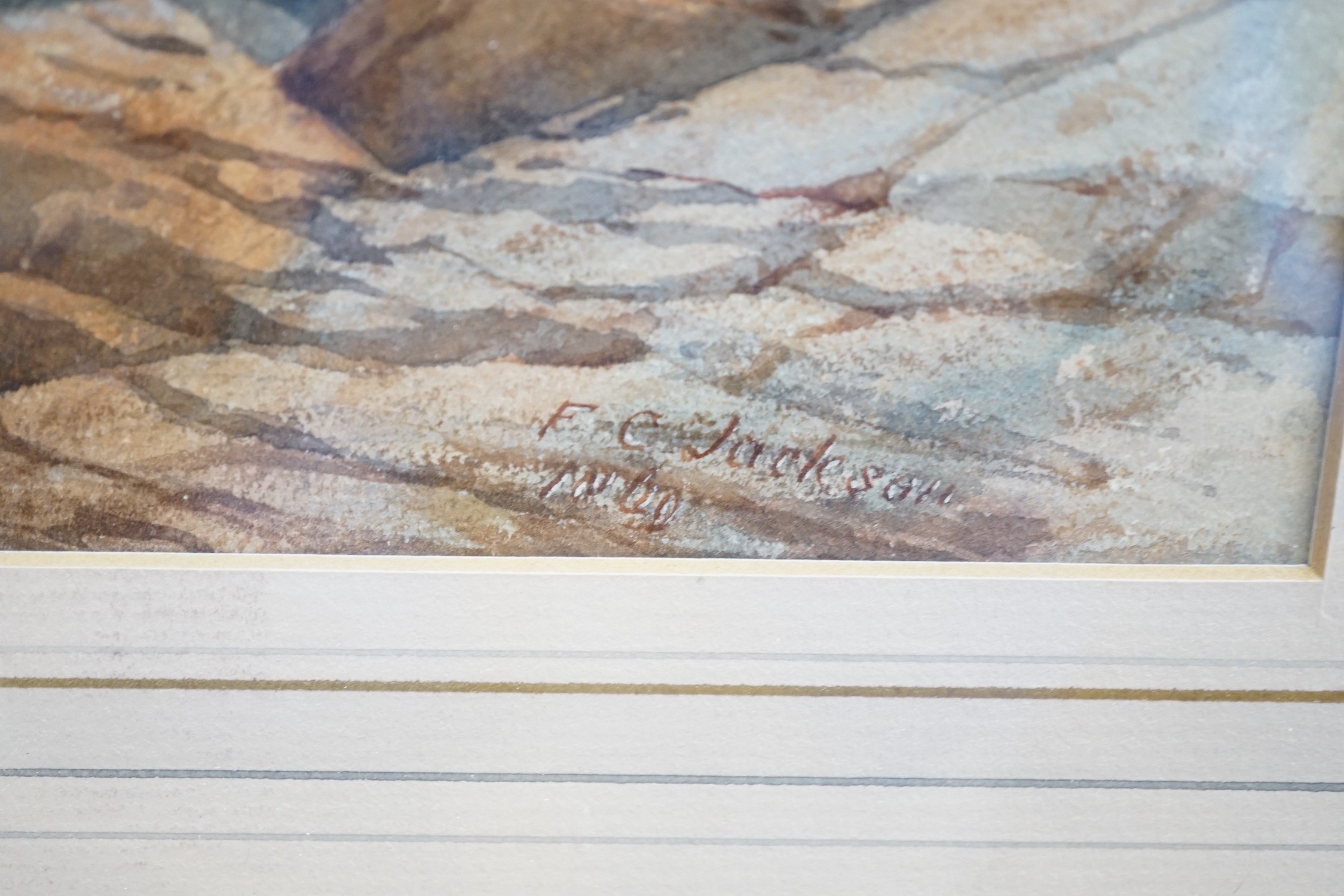 F.E. Jackson, watercolour, 'Headland Val der Chann', signed, 16 x 50.5cm, together with a group of assorted pastels and watercolours